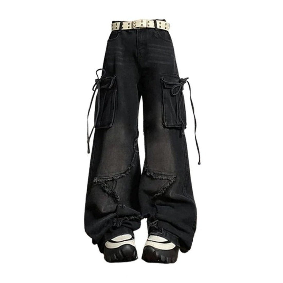 Wide Cargo Black Jeans